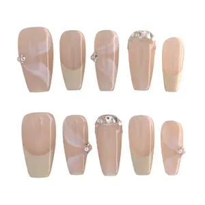 Anggie’s Nails/White Plume Handmade Press-On/ French Tip Nude Base/Soft Elegance for Day and Night