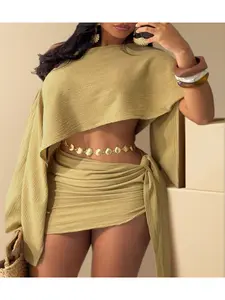 Women's Holiday Top and Stylish Fitted Bodycon Skirt Set, Breathable Beachwear for Casual Vacations, Chic Clothes Lady Womenswear