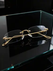 Unisex Fashion Frameless Rectangular Glasses, Transparent Lenses, Casual Style, Suitable for Daily Use, Reading, Office, Street Photography