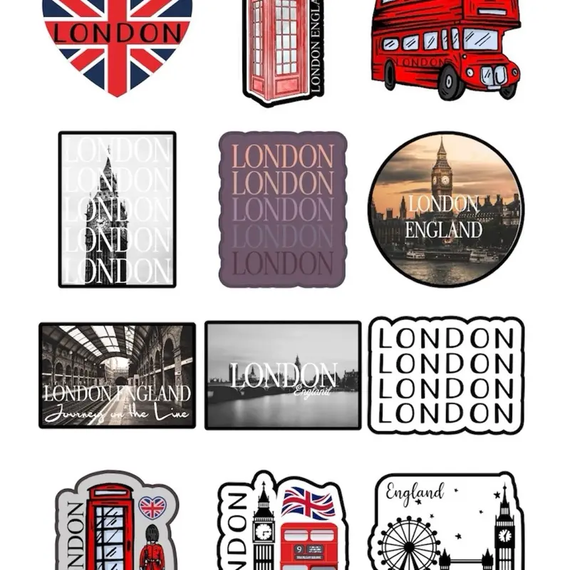 London Sticker 12 Pack - Featuring Iconic British Landmarks and Symbols for Travel Enthusiasts