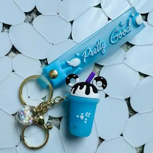 Bubble tea donut top cup keychains cute keychain