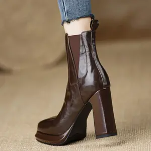 Autumn And Winter Style: High-heeled Boots With A 2.76 inch Lift, Square Toe Ankle Boots With A Chelsea Design Feel.