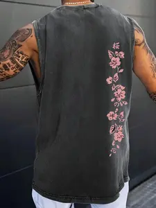 Men's Floral Print Round Neck Tank Top, Loose Casual Fashion Sleeveless Top for Daily Wear, Men's Clothes for All Seasons, Casual Streetwear Top