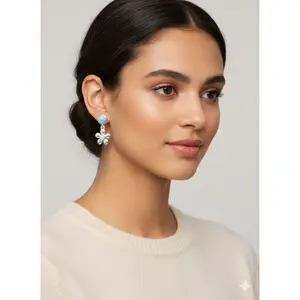 Larimar Flower Drop Earrings in 925 Sterling Silver