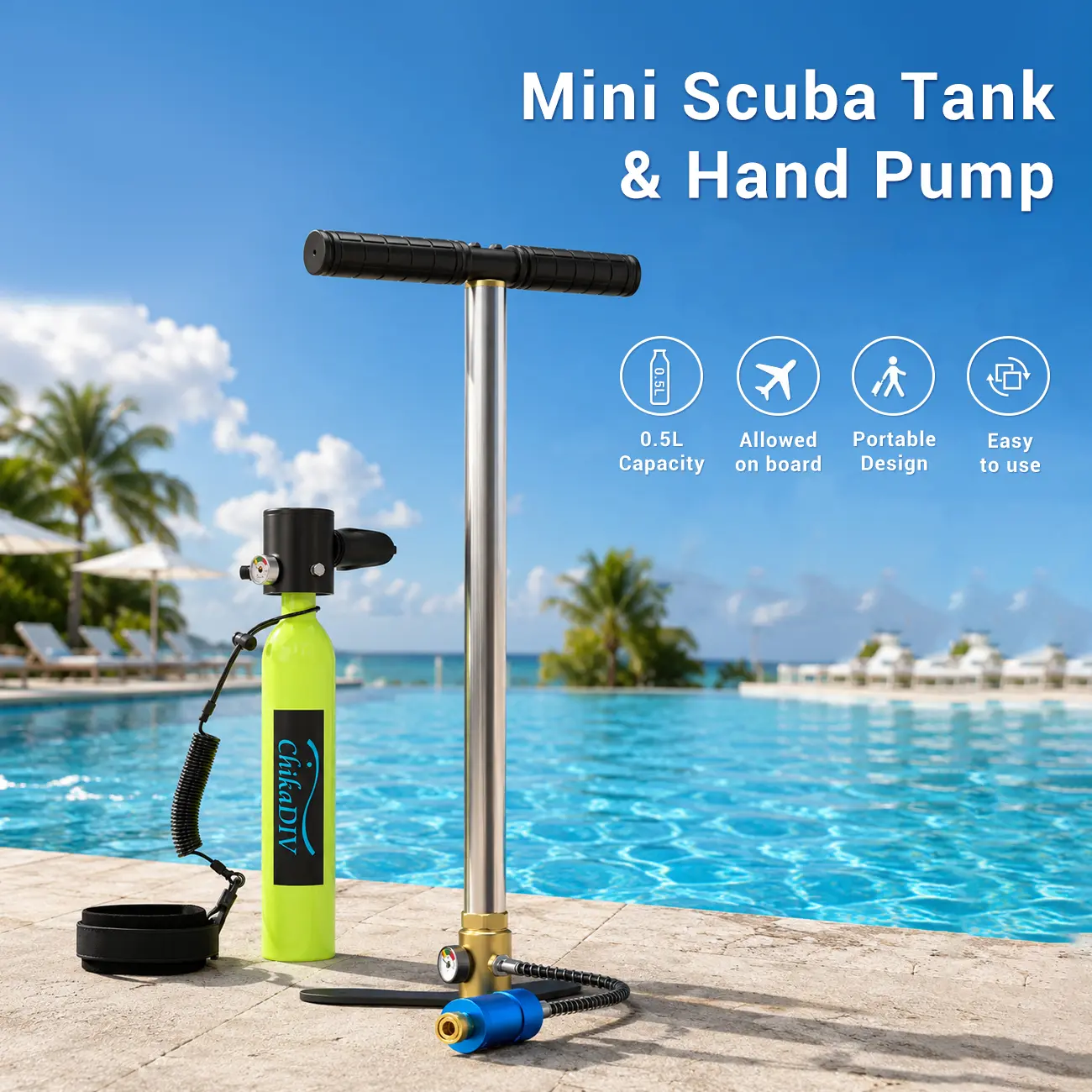 ChikaDIV 0.5L Mini Scuba Tank Set, Beginner-Friendly Yet Practical Portable Diving Gear for Pool Training, Beach Snorkeling, Summer Water Fun & Shallow Exploration