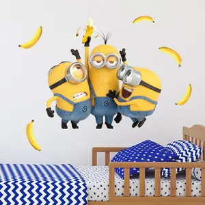 Wall Palz Minions Group Wall Decal Set - Iconic Minions Bob Kevin Stuart with Denim Overalls - Durable & Repositionable - Perfect for Kids' Rooms & Playrooms