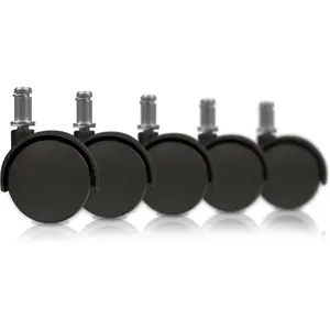 Heavy-Duty Office Chair Caster Wheels - 2 Inch Replacement Wheels - Universal Standard Stem - Smooth Rolling Twin Wheel Design - Set of 5 - Black