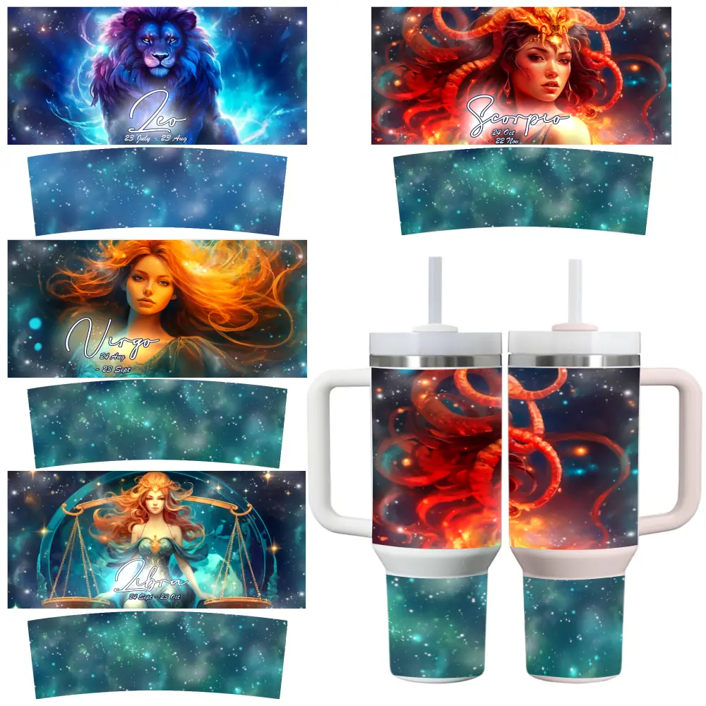 4 Sheets Libra   Virgo   Leo   Scorpio UV DTF Stickers for 40oz Tumblers Coffee Mug Decoration Vinyl Decal Set Waterproof DIY side  eyes  sticker