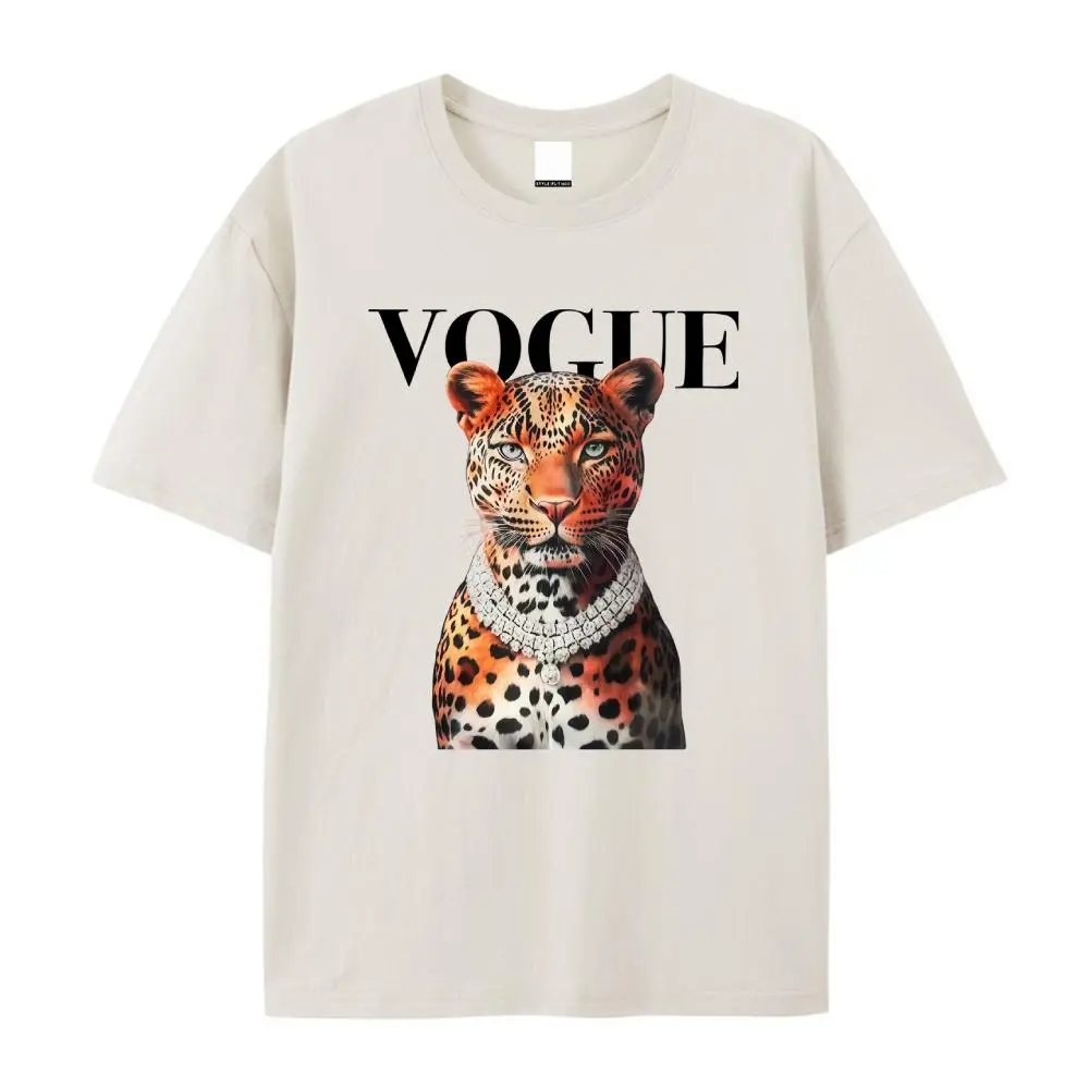 Women's Casual Leopard Graphic Tee, Short-Sleeve Loose Fit Cotton Blend Top for Everyday Streetwear, Shortsleeve, Casual Everyday Tops, Women's Clothes, Tops For Women