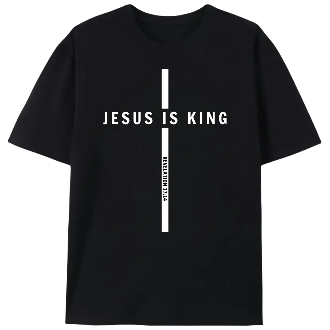Streetwear Graphic Top, Christian Menswear Shortsleeve Faith Gift with Revelation 17:14 Verse in Slight Stretch Fabric, Print, Crew Neck