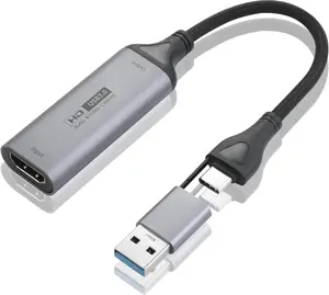 Video Capture Card, 4K HDMI to 1080P USB-A/USB-C Video Recording Card for Gaming, Video Streaming, Conference & TV Recording, Compatible with Windows, Linux, Android