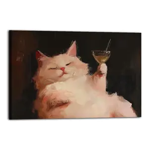 Funny Cat Cocktail Wall Decor Art,Canvas Poster, Artistic Poster for Bathroom, Bedroom, Kitchen and Living Room, and A Funny Decor For Home