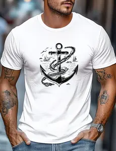 nautical tee, anchor graphic shirt, sailing tshirt, vintage sailor tee, maritime print top, ocean sea shirt, engraving anchor tee, ship graphic t-shirt
