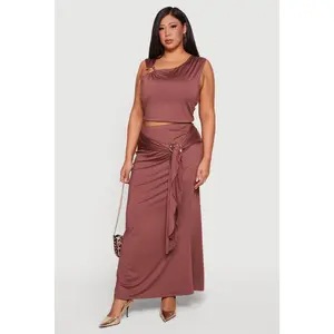 Plus Size Belted Front Detail Maxi Skirt