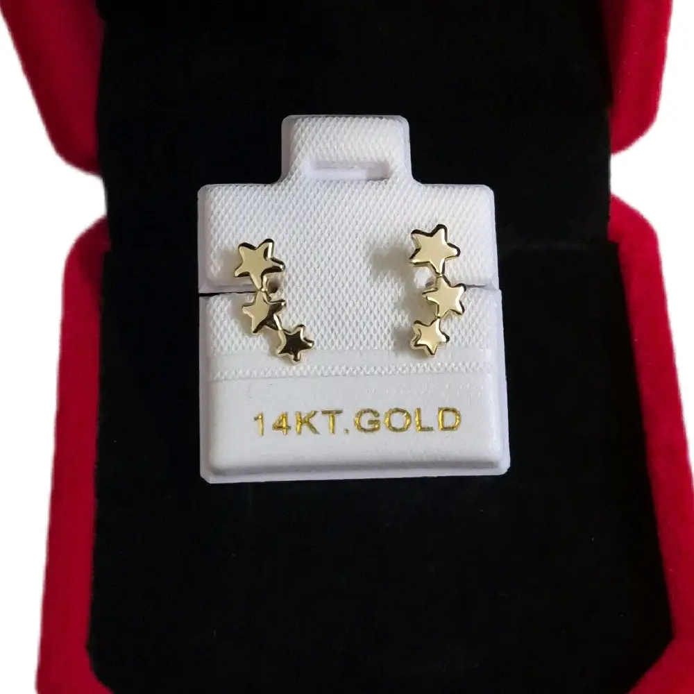 14K Real Gold Star Stud Earrings, Versatile for Teens and Adults