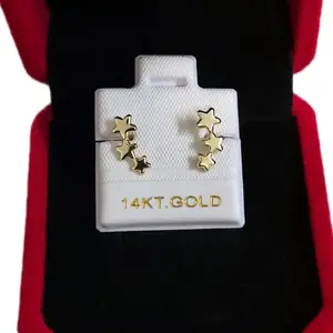 14K Real Gold Star Stud Earrings, Versatile for Teens and Adults