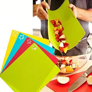 4-Piece Non-Slip Flexible Kitchen Cutting Board Set, Food-Grade PP Thin Plastic, BPA-Free, Ideal for Meat Vegetables Fruits, Easy Clean Outdoor Camping