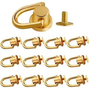 12 Pieces D Ring Stud Screw Ball Head Buttons for Purse Rotatable Ball D Ring Stud Metal Ring DIY Leather Purse Backpack Belt Craft Accessories Decoration (Gold)
