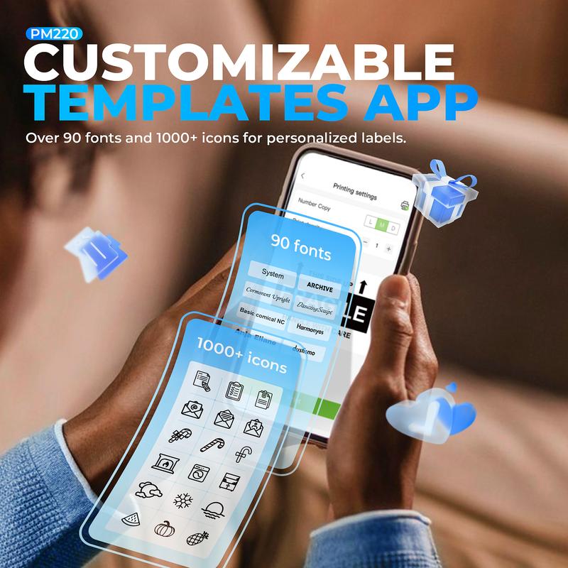 PM220 Label Printer, Bluethooth Label Printer, Portable Thermal Printer for Small Business, Logo, Clothing, Mailing, Sticker Printer for Phones & PC