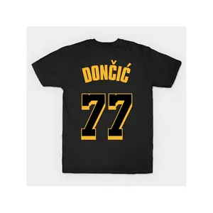Men's #77 Luka Doncic Basketball Jersey T-Shirt - Black & Yellow Graphic Tee, 100% Cotton, Round Neck Short Sleeve, Perfect for Sports Fans & Casual Wear