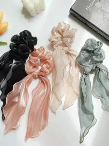 Solid Color Ribbon Decor Hair Tie (4pcs/set), Elegant Ruched Design Scarf Hair Accessories for Women & Girls, Minimalist Headwear Suitable for Thick Hair