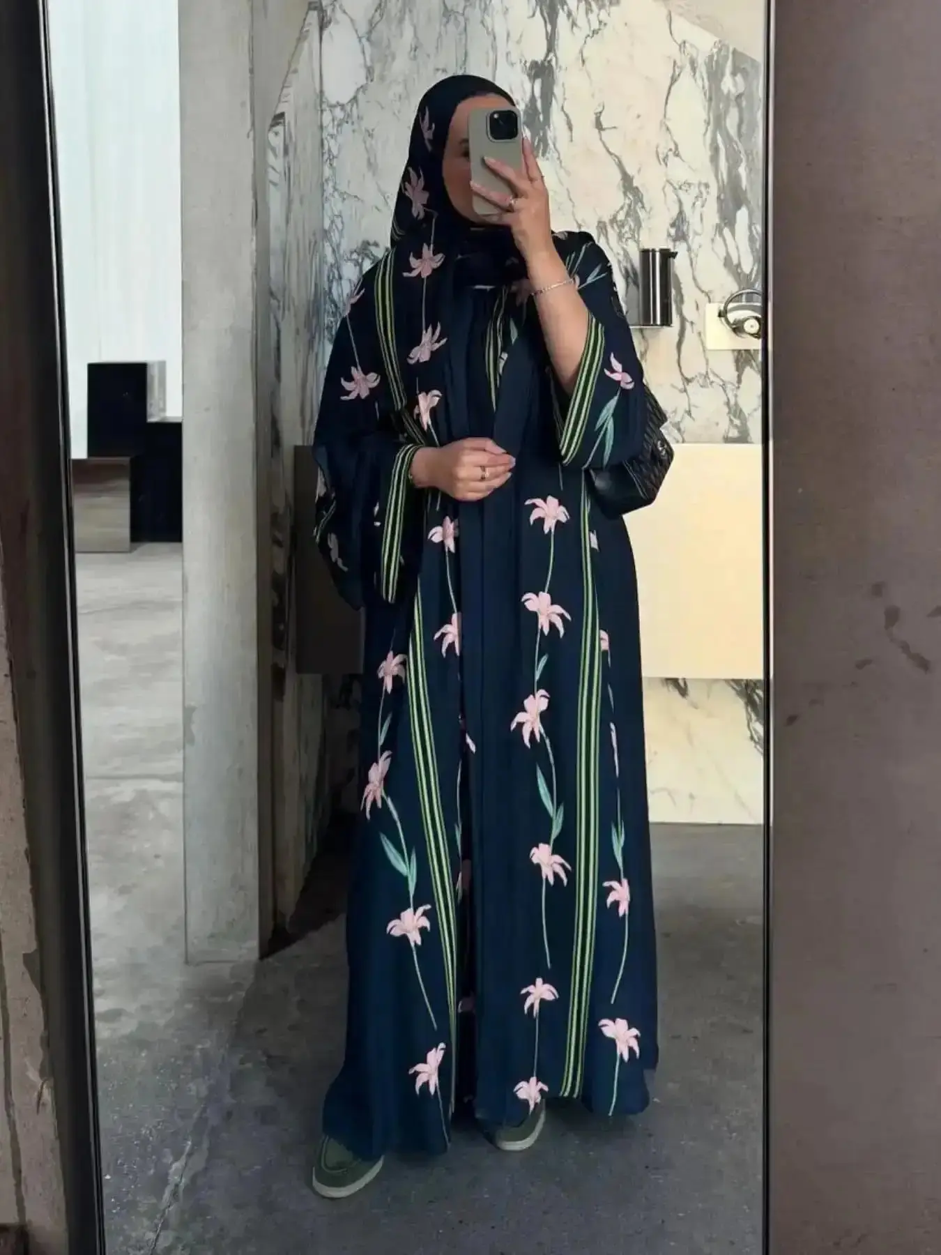 Women's Floral Print Long Sleeve Abaya Dress Set with Hijab, Elegant Casual Modesty Muslim Outfits Islamic Clothing for Daily Wear, Suitable All Seasons, Formal, Conservative, Versatile, Comfort, Style