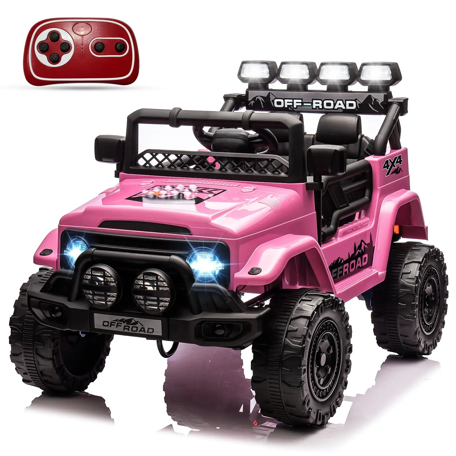 Gaomon Kids Electric Ride-On Truck with Ride On Wheels - 5MPH Max Speed, Parental Remote Control, Openable & Lockable Doors, Functional Steering Wheel, Realistic Accelerator Pedal, Treaded Tires, Music & Story Modes, Treaded Tire Grip