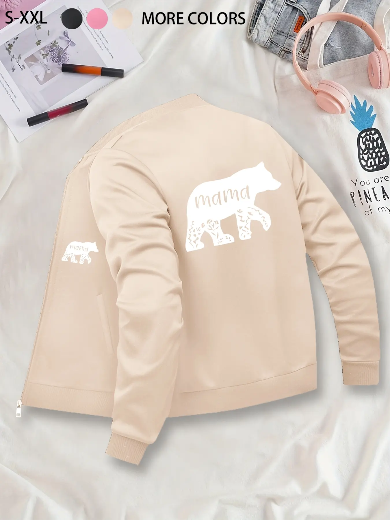 Mama Bear Pattern Jacket - Mommy & Me Casual Zip-Up Outerwear. Durable & Stylish Outerwear, Suitable for Daily Wear, Multi-Season Design.