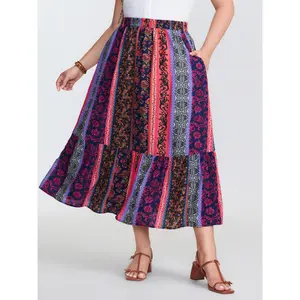 【Summer Turn-Up】BlOOMCHIC plus size Floral Stripes Tiered Maxi Skirt [M-6X] 2026 Summer Pick for Mother's Day
