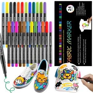24 Colors Fabric Markers Permanent For Clothes,Waterproof & Machine Washable, No Bleed Pens for T-Shirt, Canvas Shoes, Bags, Pillowcase, Fine Tip Clothing Markers for Laundry Marker