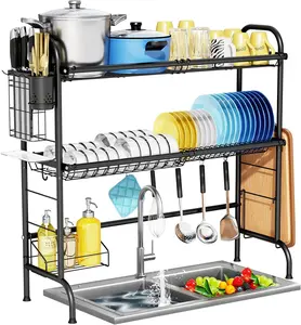 Over The Sink Dish Drying Rack, 2-Tier Stainless Steel Large Over The Sink Dish Rack with Utensil Holder Dish Drainers for Kitchen Counter