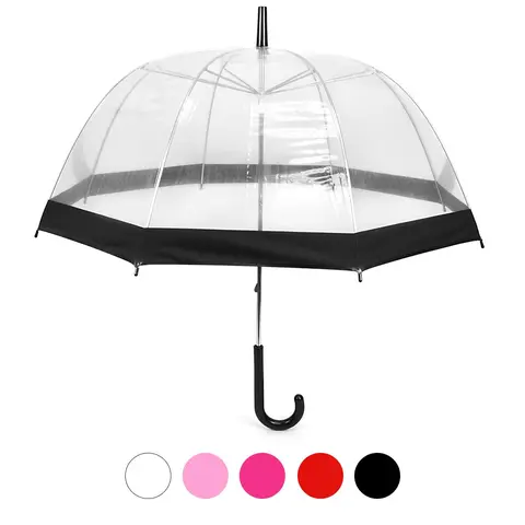 Adult Transparent Bubble Parquet Cover Umbrella with Colorful Border Trim - 40" Diameter Steel Frame, Automatic Open, Dome Shape, Wind Resistant, Rainproof, Durable Home Supply for Rain