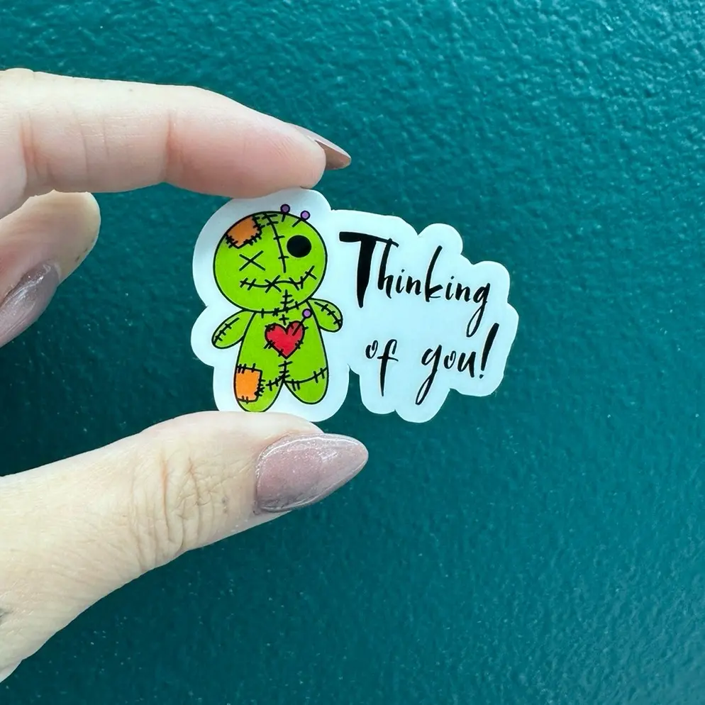 Thinking of you voodoo doll Halloween sticker