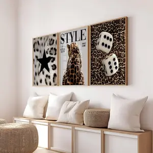 Trendy Set of 3 Leopard Style Wall Art Print, Fashion Magazine Poster, Cheetah Room Decor, Aesthetic Y2k Maximalist Gallery Poster Art