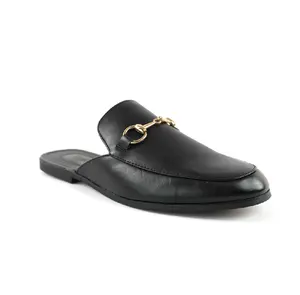 Men's Slip On Backless Loafers Black With Gold Buckle Shoes Casual Fashion Footwear AZARMAN