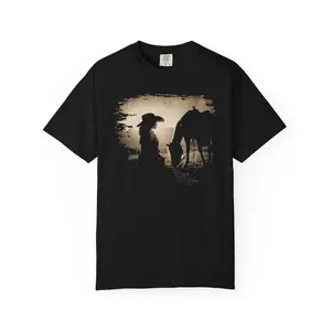 Cowboy Silhouette Sunset T-shirt | Western Ranch Graphic Tee Comfort Colors Unisex True to Size 100% Cotton Tee