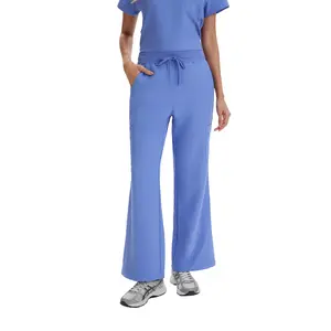 VECARDI Women's High Waist Flare Scrub Pants, Ultra Soft Stretch Medical Uniform Pants with Multi Pockets, Comfortable Workwear Trousers for Nurses Healthcare Workers, Charcoal Gray