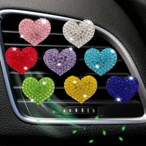 1pc/2pcs Sparkling Multicolor Rhinestone Heart-Shaped Car Vent Clip Diffuser, Rhinestone Inlaid Car Interior Fragrance Diffuser, Women'S Car Interior Decoration, Air Vent Blade Decor