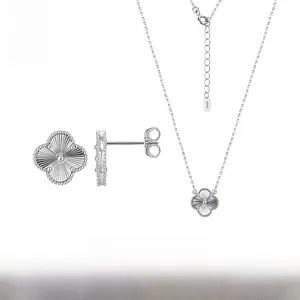 925 silver four-leaf clover set with vintage brushed finish, earrings and collarbone chain for women, light luxury Korean style, unique design, versatile gift set (with GPA certificate)
