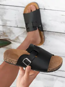 Men's Fashionable Plain Color Slides, Casual Comfortable Waterproof & Slip-resistant Thick Sole Sandals for Summer, Breathable Barefoot Shoes for Outdoor, Boy