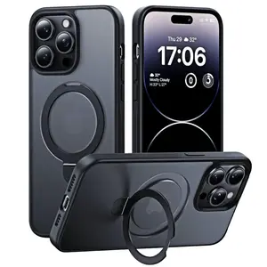 Bracket magnetic mobile phone case [for MagSafe charging, translucent matte, shockproof and scratch-resistant military-grade protection, protective case with bracket, TPU+PC material, suitable for Apple 16/15/14/13/12 Adjustable Compact