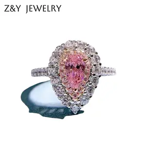 New S925 Sterling Silver Women's  Pear Pink Ring【F0005】
