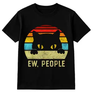 Ew People Retro Cat Funny Vintage Anti Social Introvert T-Shirt Womenswear Crewneck Casual Top Soft Streetwear Tshirt