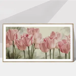 Tulip Flower Pattern Cross Stitch Kit, DIY Painting Cross Stitch Needlework Set without Frame, Home Decoration Supplies for Living Room Bedroom
