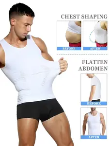 Sleeveless Body Shaper with Neoprene Filler, 5-Pack Men'S Compression Shirts - Tummy Control Waist Trainer Vest, Medium Stretch Athletic Base Layer for Workout & Casual Wear, Ruched Design for Enhanced Support, All-Season Slimming Shapewear, Waist Trainer