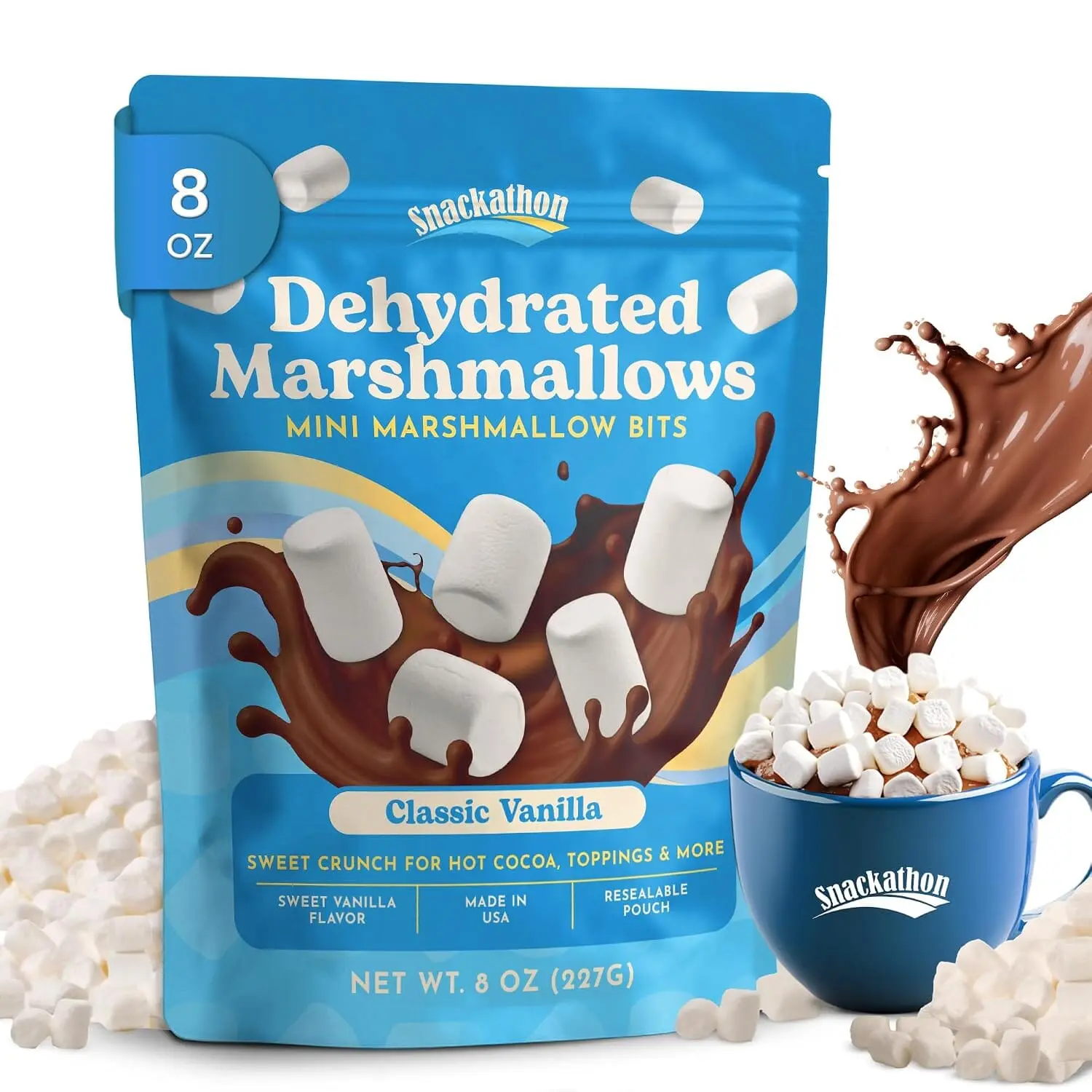 Snackathon Vanilla Mini Dehydrated Marshmallows, Resealable Bulk Bag, Crunchy White Mini Bits Marshmallow Topping for Hot Chocolate, Cocoa Bar, Cupcakes, Baking, Snacks & Sweet Desserts