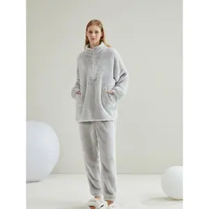 Coral Fleece Winter Pajamas Homewear, Warm Pullover Thickened Women’s Winter Pajama Set for Indoor Use, Machine Washable