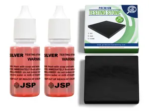 JSP & GTE Silver Test Acid Tester Kit .999 .925 Sterling Jewelry Testing Stone Detect Bundle with 2 Solutions & Scratch Stone