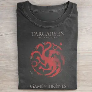 Vintage House Targaryen Fire and Blood Graphic Tee - Game of Thrones Movie Shirt - Rhaenyra Targaryen Shirt - Iconic Drama Series Televison Tee Casual Top Womenswear