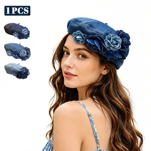Novelty Denim Floral Party Headpiece, 3D Flower Head Accessory, Halloween Carnival Masquerade, Multiple Colors, 1 PC